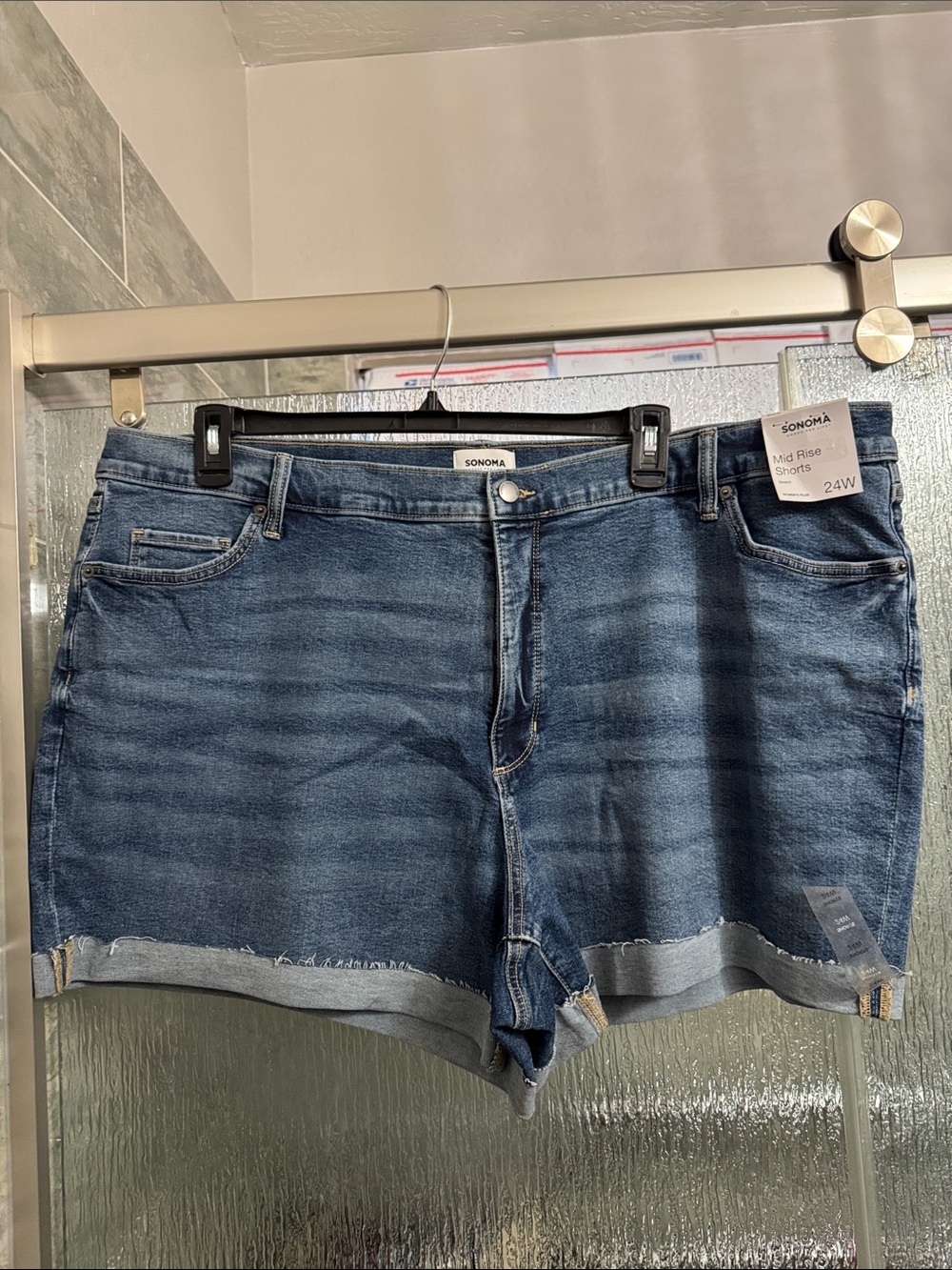 Mid-Rise Stretch Denim Shorts
